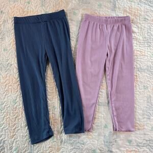 Girls 4T Ribbed Leggings Bundle Lilac Purple Blue Stretch Pants Set